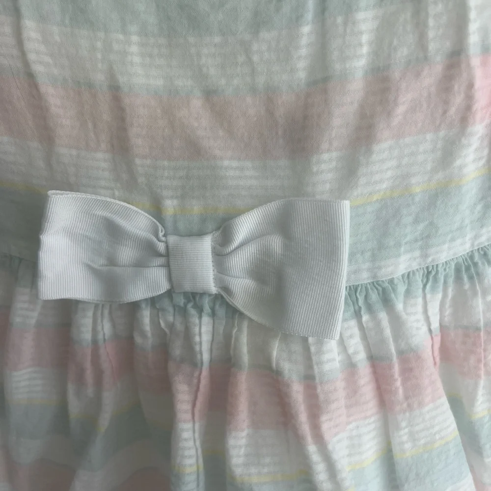 Janie & Jack pastel striped Easter /spring dress with bow & built in petticoat - Picture 4 of 6